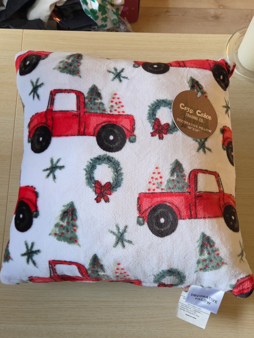 Cozy Cabin Decorative Accent Pillow - Red Truck Holiday Print